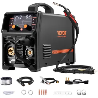 Vevor Pro MIG-Schweißgerät, 250 Ampere Pluse MIG-Schweißer, 5-in-1 Synergie-Welder Gasloses MIG, Gas-MIG, MMA, Lift-TIG, MIG Pluse mit IGBT-Wechselrichtertechnologie und LCD-Bildschirmanzeige