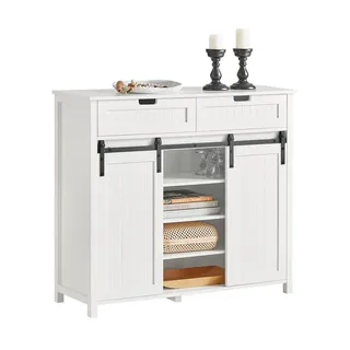 SoBuy Küchenschrank Sideboard mit Schiebetür Buffet Kommode Weiß - Sideboards,