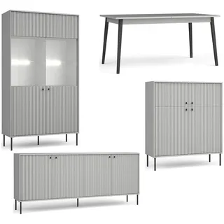 Feldmann-Wohnen Esszimmer-Set Iris grau 4-teilig , Holz , 14 Fächer , Rechteckig,Rechteckig , 418x192x90 cm , Esszimmer, Bänke, Tischgruppen & Eckbankgruppen