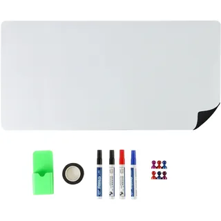 Relaxdays Whiteboard Folie, H x B: 50 x 100 cm, 4 Stifte, 6 Magnete, Stiftebox, Klebeband, magnetisches Memoboard, weiß