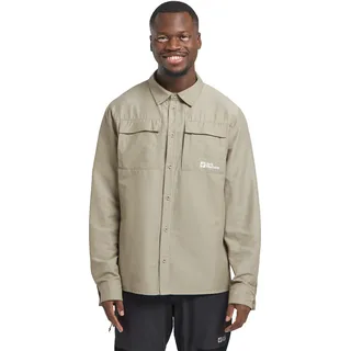 Langarmhemd JACK WOLFSKIN "BARRIER L/S SHIRT M", Herren, Gr. XL (54/56), Normalgrößen, grau (stone), Obermaterial: 46% Polyamid, 27% Lyocell, 27% Modal. Futter: 100% Polyester, Hemden Langarmhemd