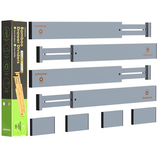 ANTOWIN Schubladentrenner aus Bambus, erweiterbar, 43,2–55,9 cm lang, verstellbar, federbelasteter Organizer für große Utensilien, Kleidung, Werkzeuge, Schubladen (grau)