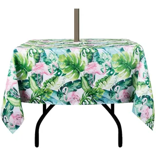 EHouseHome Quadratische Tischdecke für den Innen- und Außenbereich, mit Schirmloch und Reißverschluss, wasserdichte Terrassentischdecken mit Reißverschluss, Frühling/Sommer, Tischdecken für runde