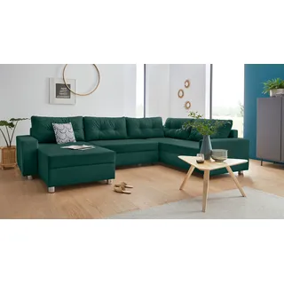 COLLECTION AB Wohnlandschaft »Paris U-Form« inklusive Federkern, wahlweise mit Bettfunktion und Bettkasten, grün