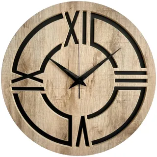 Wanduhr , Schwarz, Eichefarben , Holz, Metall, Kunststoff , Fsc, Made in Eu , Dekoration, Uhren, Wanduhren