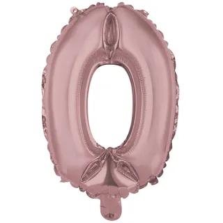 Homéa, Ballon Zahl 0, Metallise, aus Aluminium, mit Strohhalm, Höhe 40 cm, Roségold