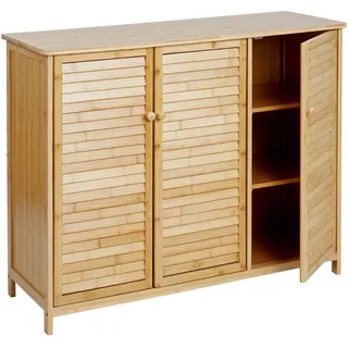 Sideboard HWC-B18, Schrank Kommode Highboard, 3 Türen Bambus 81x97x34cm