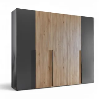 Stella Trading ASKA Kleiderschrank in Graphit, Mauvella Eiche Optik - Vielseitiger Drehtürenschrank 5-türig für Ihr Schlafzimmer - 249 x 210 x 53 cm (B/H/T)
