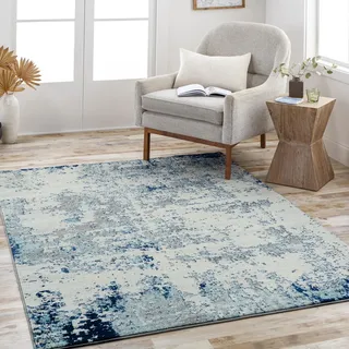 livabliss Surya Moroni Wohnzimmer modern Abstrakt Design in Marmor Optik für Wohnzimmer, Esszimmer, Schlafzimmer, weicher Kurzflor Teppich groß 200x274cm in Blau,