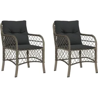 vidaXL Gartenstühle mit Kissen 2 Stk. Grau Poly Rattan - Grau
