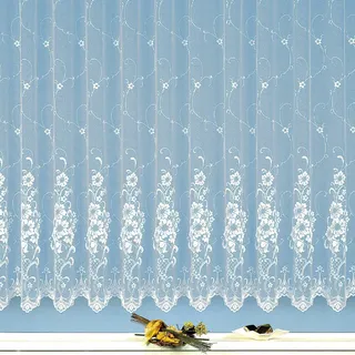 heimtexland Gardine edler Jacquard Store in Florentiner Optik Vorhang reinweiß mit Blumen Wunschmaß geprüfte hochwertige Qualität mit weichfliesendem Fall ...auspacken, aufhängen, fertig! Typ261