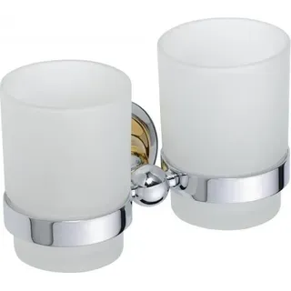 Doppelter Glashalter RETRO in Chrom-Gold + 2 Gläser 16x10,5x9 cm BEMETA