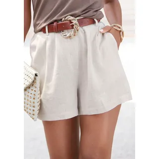 Webshorts LASCANA "aus bequemen Leinen-Mix", Damen, Gr. 40, N-Gr, beige (sand), Web, Obermaterial: 85% Viskose, 15% Leinen, unifarben, figurumspielend kurz, Hosen Webshorts, mit Taschen, Leinenhose, Sommerhose mit Gürtelschlaufen, modisch, Topseller