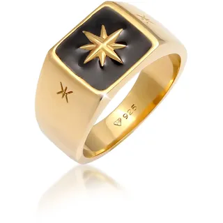 Siegelring KUZZOI "Ring Herren Siegelring Emaille Stern Basic 925er Silber" Gr. 56, gold, Fingerringe, Herren, 56, ohne Stein, Silber 925 (Sterlingsilber), 11mm, Siegelring