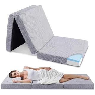 EGO Home Klappmatratze 80x195 cm, Hoch 10 cm Gästematratze Klappbar, Härtegrade H3 Faltbare Matratze, Reisematratze, 3-Teilige Visco Gel Schaumstoff Faltmatratze für Reisen, Camping, Boden, Gästebett