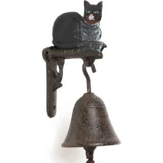 Moritz Türglocke Glocke Katze Kätzchen Kitten liegend Wandglocke Gartendeko Gusseisen Rustikal Antik Design Stil Retro Klingel - Schwarz