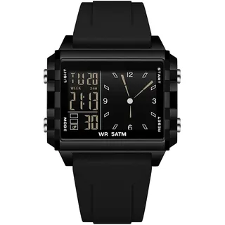 findtime Rechteckige Armbanduhr Sportuhr Digital Analog Silikonarmband Farbige Digitaluhr Herren Damen Teenager Uhr Coutdown Stoppuhr Dualzeit 5ATM Wasserdicht Designer