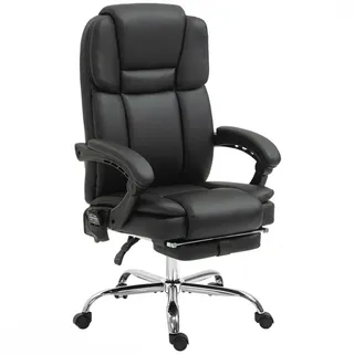 Vinsetto Bürostuhl mit Massagefunktion PC-Stuhl mit Heiz-, Liegefunktion Schwarz , Kunststoff , Füllung: Schaumstoff,Schaumstoff , 67x126x66 cm , Büromöbel, Bürostühle, Chefsessel