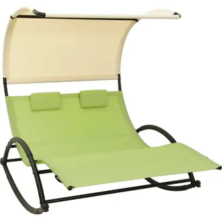 The Living Store Doppel-Sonnenliege mit Sonnendach Textilene Grün und Creme - Grün