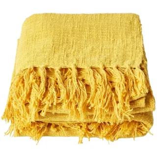 Homescapes Wohndecke Nirvana 100% Baumwolle gelb, 150 x 200 cm, Tagesdecke aus mit Struktur & Fransen, Sofaüberwurf im natürlichen Look, Oeko-TEX