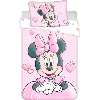 Jerry Fabrics Bettwäsche Minnie Powder Pink für Kinderbett oder Junior, 100 % Baumwolle, Bettbezug 100 x 135 cm + Kissenbezug