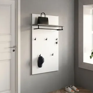 Dmora - Garderobe/Kleiderbügel Moroni, Kleiderhalter, Wand-Kleiderständer-Struktur, Wandgarderobe, Made in Italy, 80x25h115 cm, Glänzendes Weiß und Anthrazit