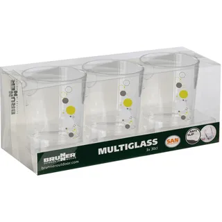 BRUNNER 0830185C.C7B Set 3 transparente Gläser mit bunten Punkten, Multiglass Space, bruchsichere Gläser aus Stirol-Acrylnitril, V 30 Cl, Antislip