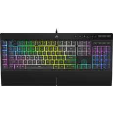 Corsair K55 RGB Pro XT Gaming Tastatur (QWERTY US, Dynamische RGB Beleuchtung pro Tasten, Makro Tasten, IP42 Staub- und Wasserfest, abnehmbare Handgelenkstütze, Meadia & Lautstärke), blacks, 15666436