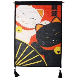 lachineuse – Duo Maneki Neko Japanisches Wandpaneel – Japanische Hängedekoration – 65 x 45 cm – Kawai Japanische Katze – Glückskatze – Wandbild – Farben Schwarz & Rot – Geschenkidee Japan Asien