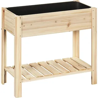 Erhöhtes Hochbeet - Pflanzkasten aus Tannenholz mit Ablage - Maße 80×40×75 cm - Kasten 80 kg - Ablage 30 kg - Für Balkon & Garten - Hellgelb