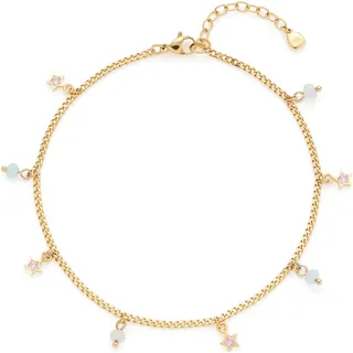 JEWELS BY LEONARDO Fußkette Ciao Juna • Fuss-Kettchen aus goldfarbenem Edelstahl • verspielter Hippie-Spirit • kleine Sterne im Wechsel mit pastellfarbenen Glasperlen • 24-28 cm Länge • 025061
