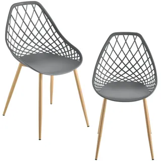[en.casa] Designstuhl Kunststoff Metall Grau 2er Set