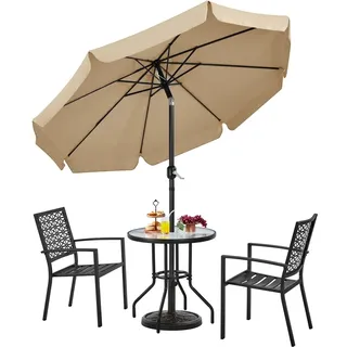 Yaheetech Sonnenschirm mit Volant Φ 267,5cm Kippbarer Gartenschirm UV-schutz Kurbelschirm Stabile 8 Rippen Sonnenschutz Knickbar Marktschirm Hellbraun - Hellbraun