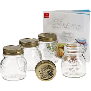 4er Set Einmachglas Original Quattro Stagioni 0,15L Vorratsgläser Gläser incl. Bormioli Rezeptheft