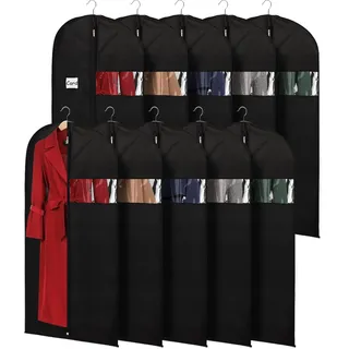 KEEGH 152cm Kleidersack (10-teiliges Set) Kleidersack zur Aufbewahrung, Schrank mit Reißverschluss mit Kleidersacke und Blazer mit Klappösen Kleid, schwarz