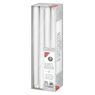 Leuchterkerzen, 26 cm lang, Hochwertige Spitzkerzen mit ca. 8 Stunden Brenndauer, 1 Packung = 8 Stück, weiß