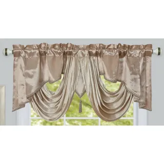 GOHD Valarie Fancy Fenstervolant 137 x 45 cm Taftstoff mit weicher Satin-Girlande. Verleihen Sie Ihrem Zuhause einen königlichen Luxus-Akzent. (Sand)