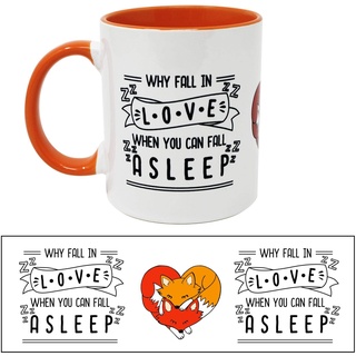 Close Up Lustige Fun Tasse - Why Fall in Love - Fuchs - weiße Premium Kaffeetasse, Henkel & Innenseite orange - 320 ml