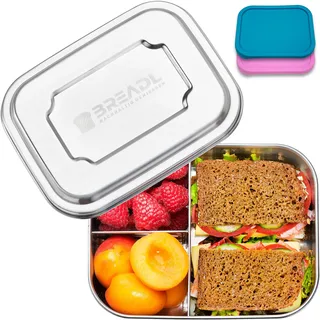 BREADL Edelstahl Brotdose, Feste Trennwand und 3 Fächer, Silikonfrei, Rostfrei, Spülmaschinenfest, Kleine 1000ml Lunchbox und Brotzeitbox aus lebensmittelechtem Metall für Kinder und Erwachsene