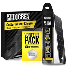 PROCREA® -NEU- 120x Cuttermesser Klingen "Black ProBlades" [Hohe Standzeit & Ultrascharf] 18mm Abbrechklingen aus Carbonstahl - Schwarze Profi Ersatzklingen für Messer, Cutter Messer, Teppichmesser