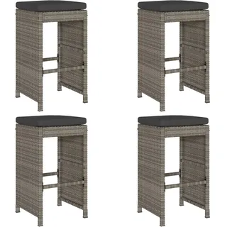 vidaXL Garten-Barhocker mit Kissen 4 Stk. Grau Poly Rattan - Grau