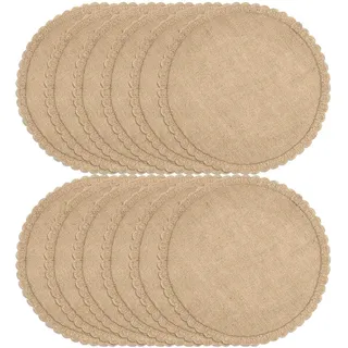 FunWheat Runde geflochtene Tischsets aus Jute, Set mit 12 Stück, für Esstische, 38,1 cm, hitzebeständig, Jute-Tischsets, Bauernhaus, natürliche Platzsets zur Dekoration (braune Jute-Spitze, 12 Stück)