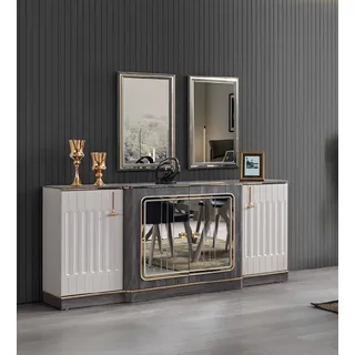 Modernes Sideboard mit 2x Spiegeln Designer Wohnzimmer Möbel Holz Kommode JVmoebel - Weiß