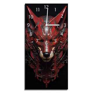 Wallario Design Wanduhr bedruckt, Größe 30 x 60 cm, Motiv: Mechanischer Wächter - Rot