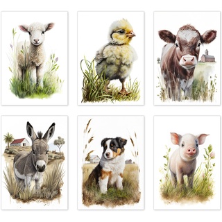 codiarts. 6er Poster Set | Tierportraits für Kinderzimmer | Tierbilder Babyzimmer Deko | Kunstdruck von Aquarellbildern | Poster ohne Rahmen