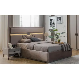 Garnitur Doppelbett Bett Nachttische Beige 6tlg Schminktisch Moderne - Beige