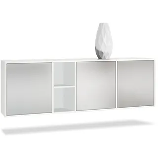 Vladon Sideboard Cuba (Kommode, mit 3 Türen und 2 offene Fächer), Weiß matt/Hellgrau Seidenmatt (182 x 53 x 35 cm) grau