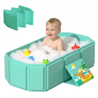 YTACREA Baby Badewanne Groß Faltbar, Multifunktionale Tragbare Babywanne für 0-8 Jahre, Kinderbadewanne Mobile Badewanne für Dusche, Integrierte Babybadewanne mit Ablassschraube, Platzsparende, Grün