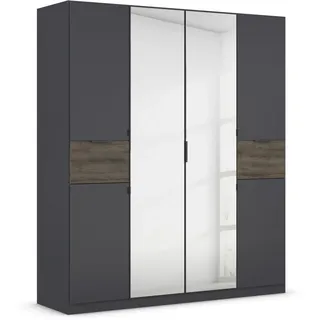 Rauch Möbel Ticao, Drehtürenschrank Kleiderschrank, Schrank Garderobe Wäscheschrank grau metallic-Atlantic oak dunkel), Schwarz, Holz, 181x210x54cm