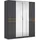 Möbel Drehtürenschrank Kleiderschrank Garderobe Schrank mit Stauraum 6-türig Spiegel Schubladen Farbe Grau metallic-Atlantic Oak Dunkel Schwarz Holz 181x210x54cm